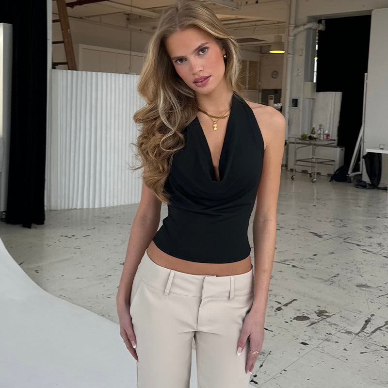 Dame Elegant Haltertop med draperet udskæring Stilla