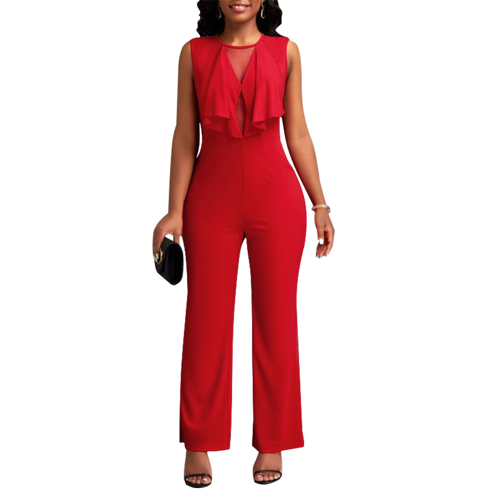 Dame elegant jumpsuit med flydende draperingseffekt og dyb V-hals Stilla