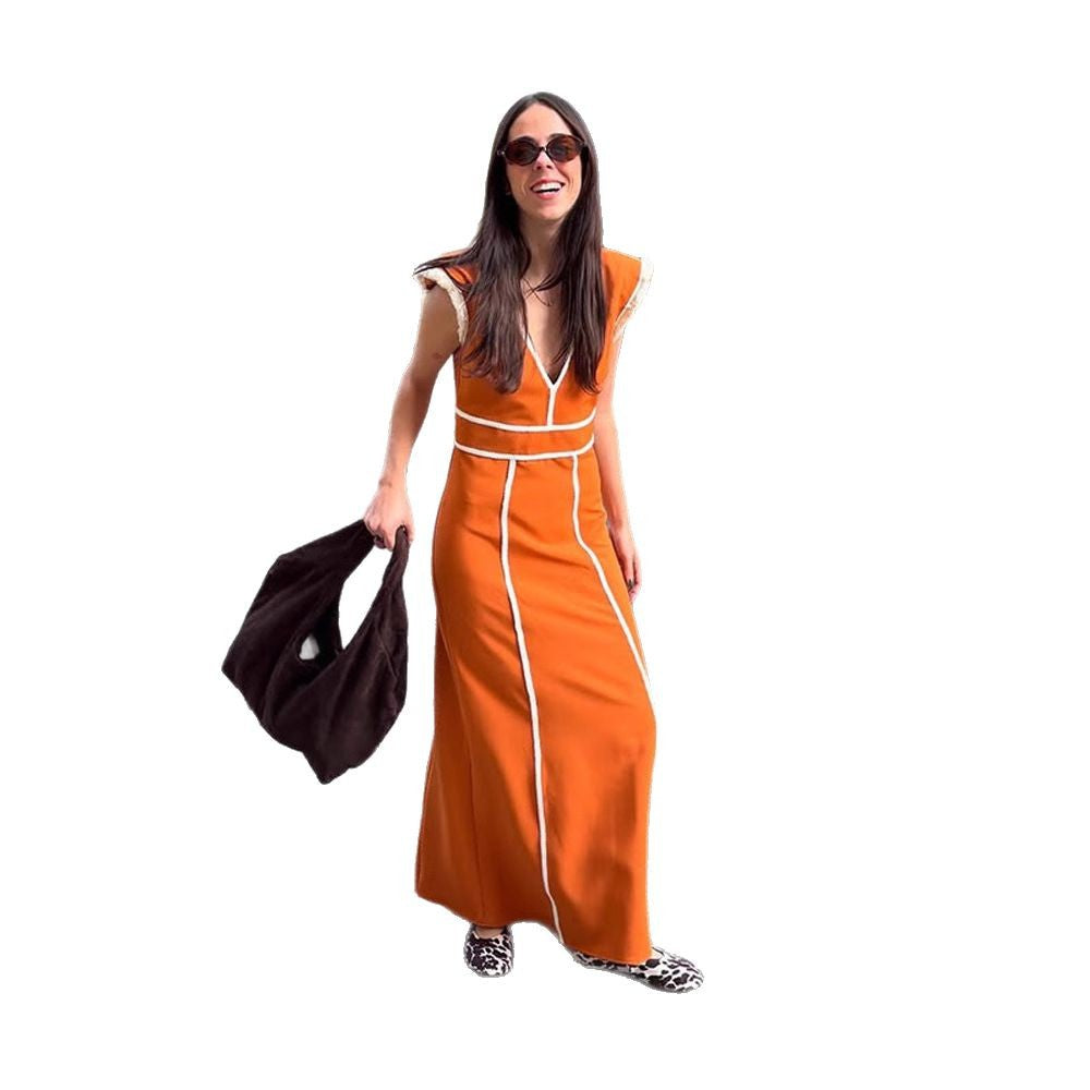 Dame Elegant Cocktailkjole med dyb V-udskæring og dekorativ flæsekant Stilla