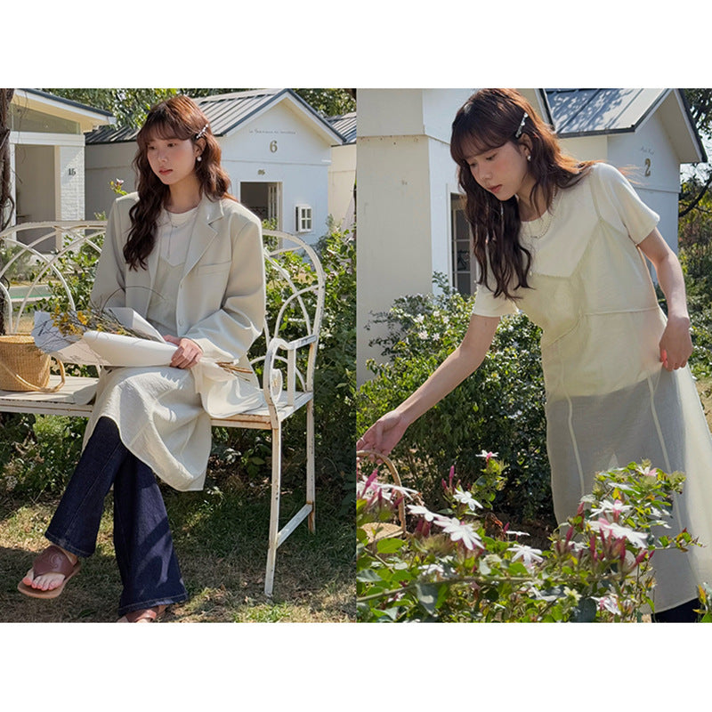 Dame afslappet lagkæde kjole med dekorativ T-shirt og asymmetrisk snit Stilla