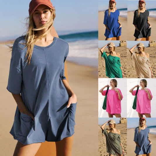 Stilla | Ryggen-jumpsuit Sommer Løs V-hals Jumpsuit Shorts