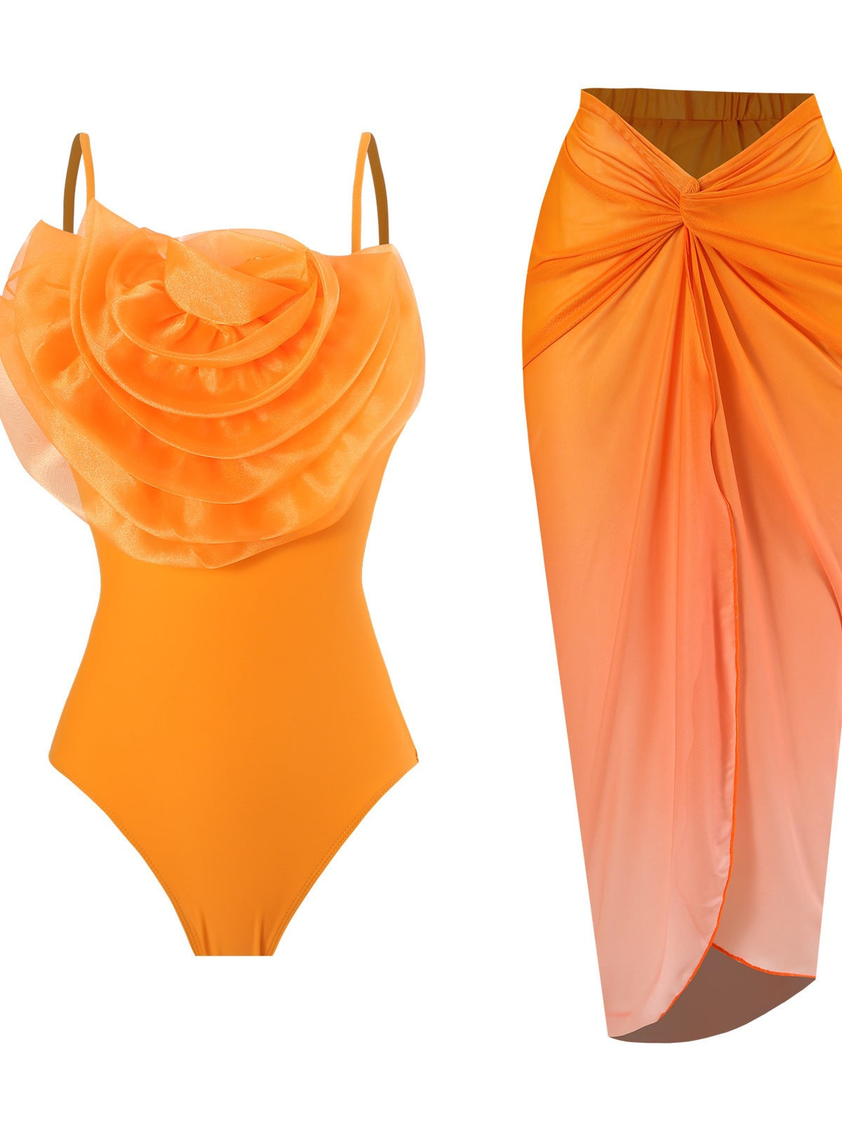 Dame elegant badedragt med blomsterdetalje og matchende omslags nederdel Stilla