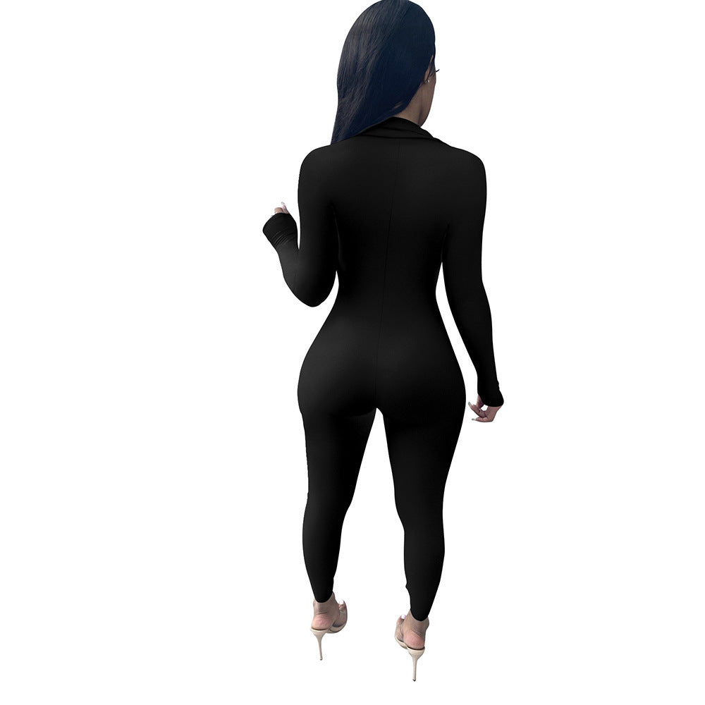 Dame Langærmet Jumpsuit med kort lynlås og figursyet snit Stilla
