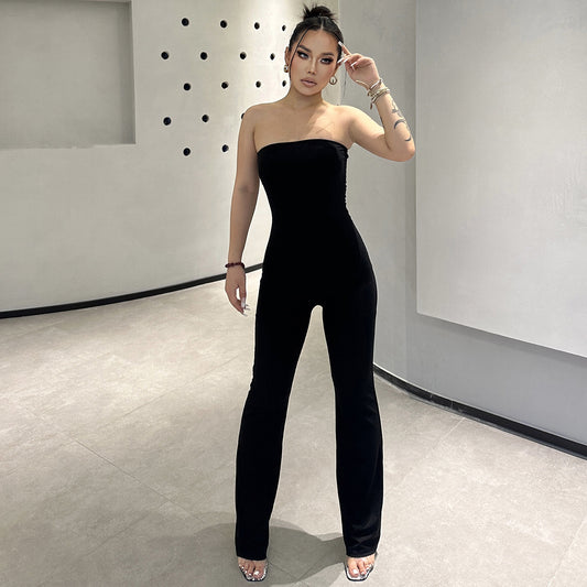 Dame Elegant Bustier- jumpsuit med flydende snit og smalle stropper Stilla
