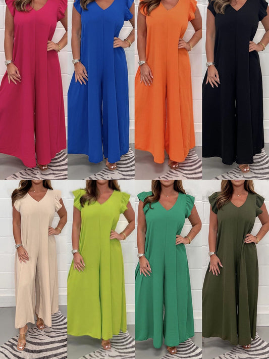 Dame Elegant Jumpsuit med voluminøse ærmer og V-udskæring Stiila