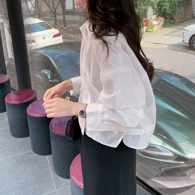 Dame afslappet bluse med ballonformede ærmer og elegant drapering Stilla