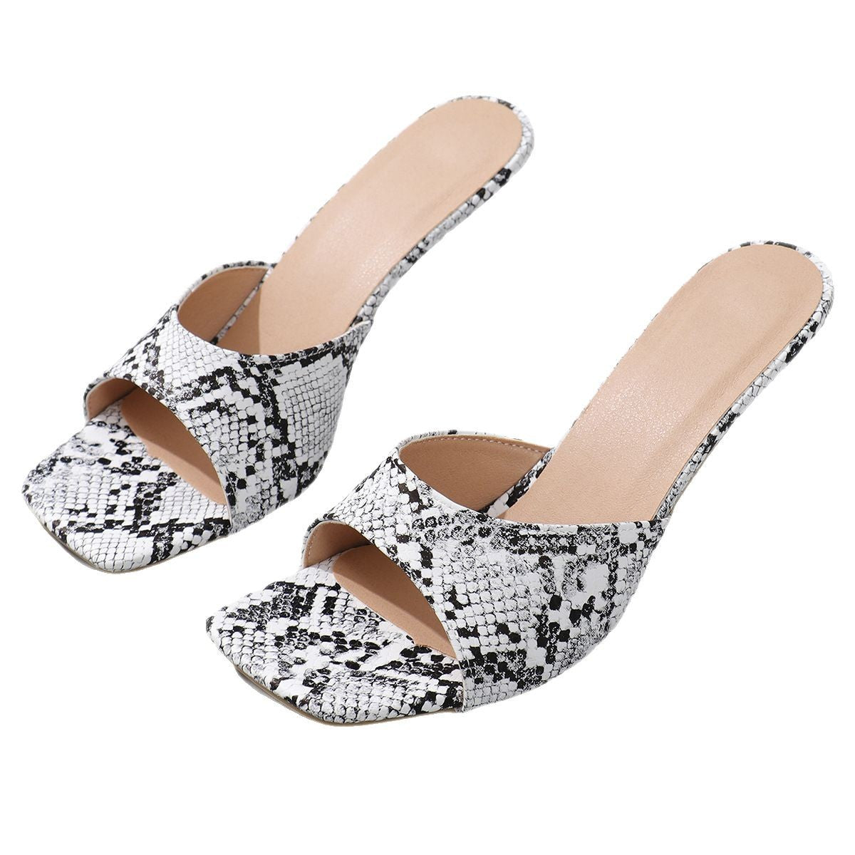 Dame Åbne High Heel Pantoletten med mode Slange-Design og behagelig Indersål Stilla