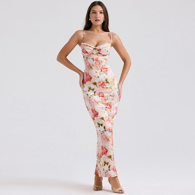 Dame Elegant Floral Bodycon Maxi Kjole Stilla 1751348894