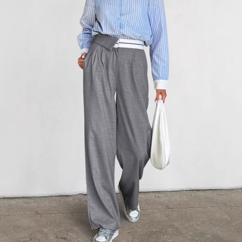 Dame elegant fold-bukser med høj talje og bred ben Stilla