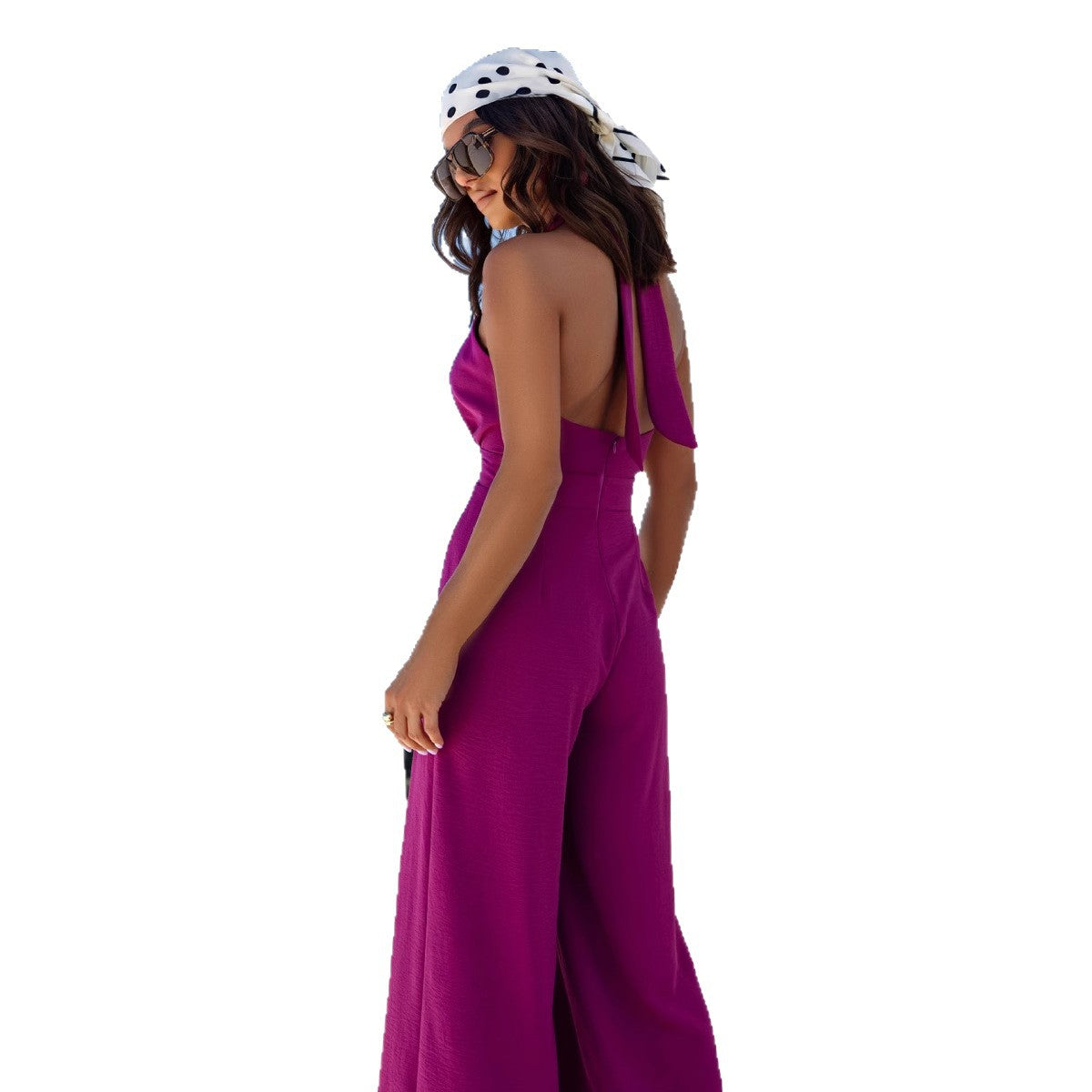 Dame elegant jumpsuit med åben ryg og voluminøse bukseben Stilla