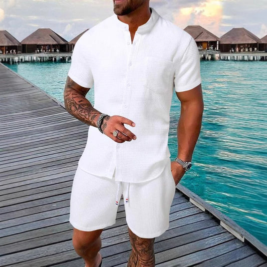 Herrer casual kortærmede entry skjorter med matchende shorts Stilla