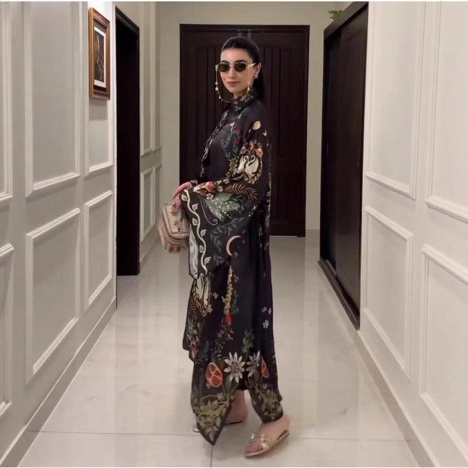 Dame Elegant kaftankjole med blomsterdesign og split Stilla