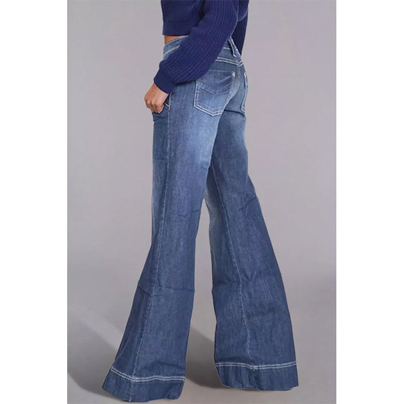 Dame Højhævede Bootcut Jeans med fortrængte vaskninger og udvidet ben Stilla