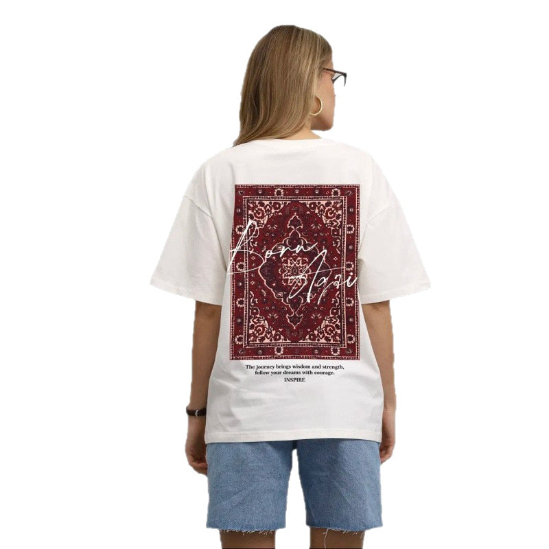 Dame T-shirt med kreativt orientalsk motiv og inspirerende skrift Stilla