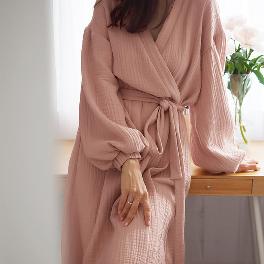 Dame elegant indpaknings-morgenkåbe med vidde ærme og bælte Stilla
