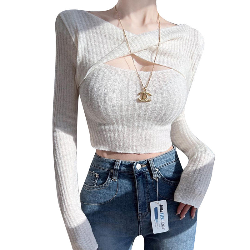 Dame Cut-Out Langærmet Ripp Crop Top Stilla