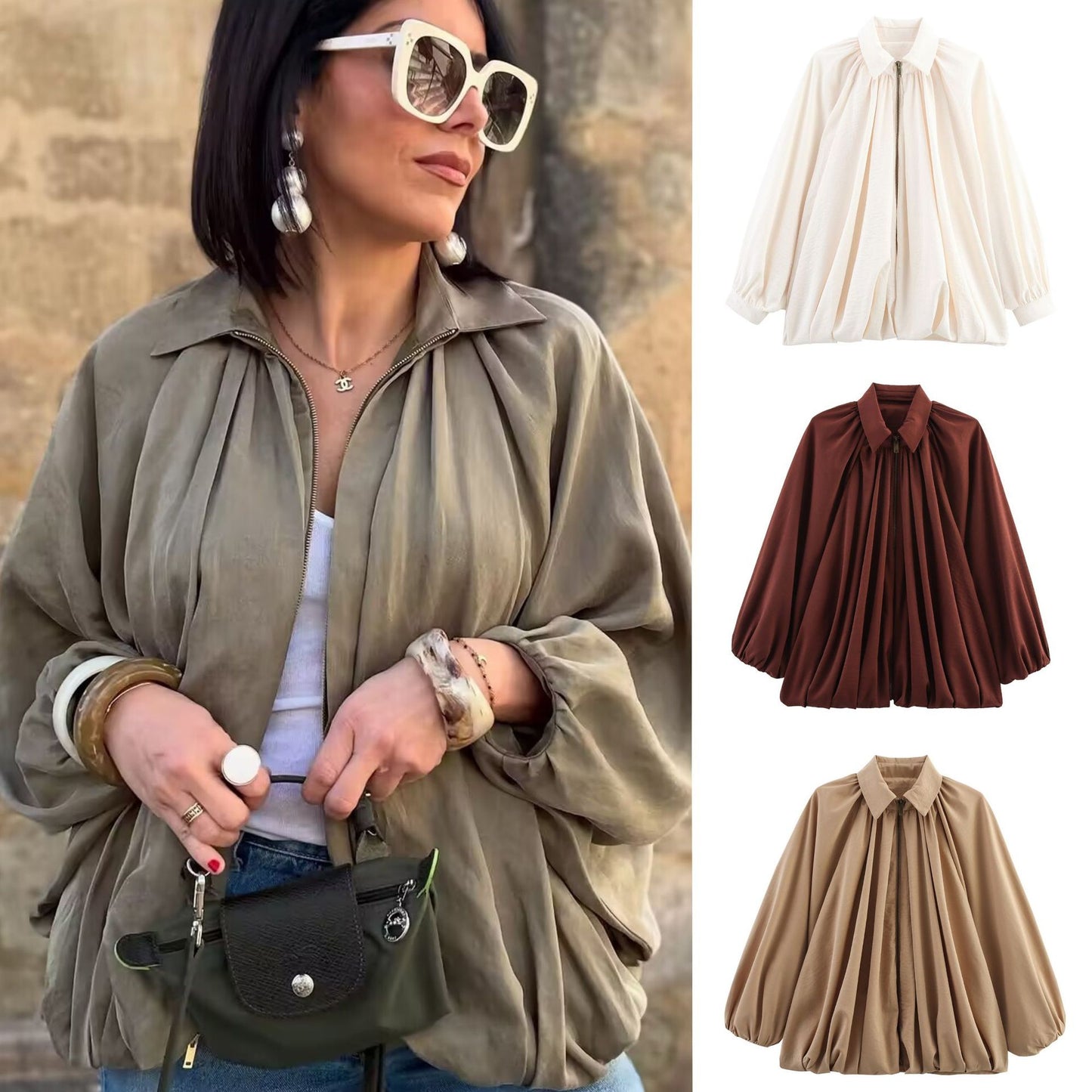 Dame elegant bluse med plisserede detaljer Stilla