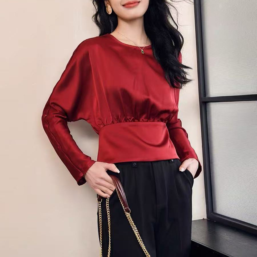 Dame elegant bluse med sløjfebånd og let stof Stilla