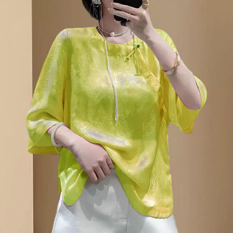 Dame Elegant Blomstret Stofbluse Stilla