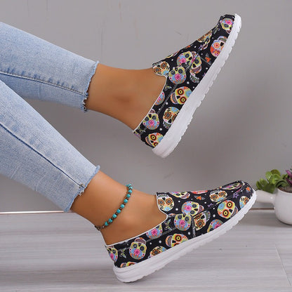 Dame Slip-On Sneakers med farverigt dødningehovedmønster Stilla