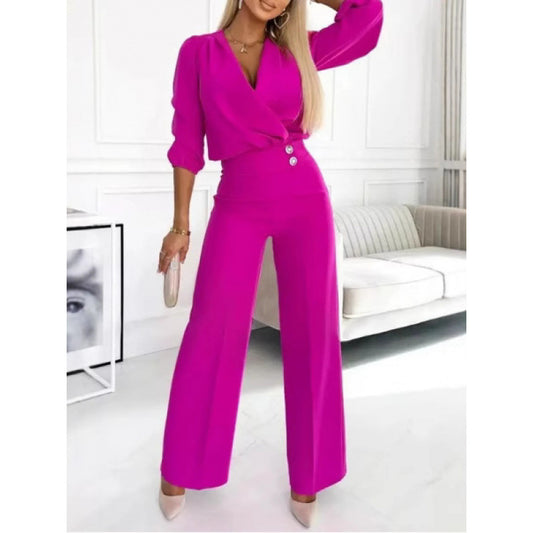 Damer elegant jumpsuit med indpaknings-overdel og bredt ben Stilla
