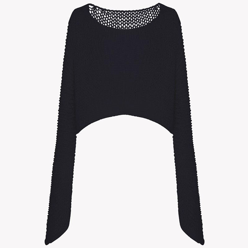 Dame afslappet Crop-Trøje lavet af let strik med brede ærmer Stilla