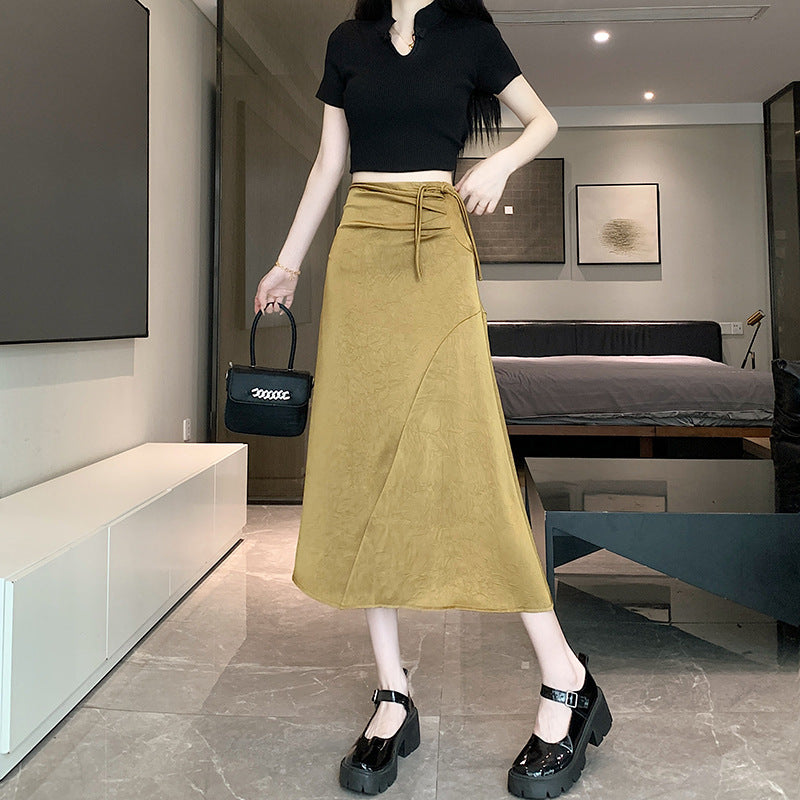 Dame A-linje V-krave Midi nederdel med justerbart bånd Stilla