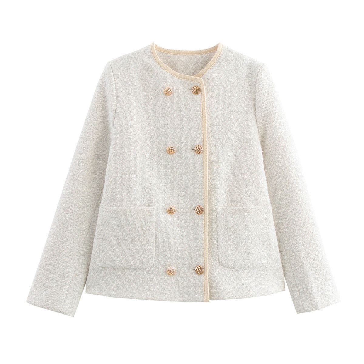 Dame Elegant Boucle-Jakke med gyldne knapper og praktiske lommer Stilla