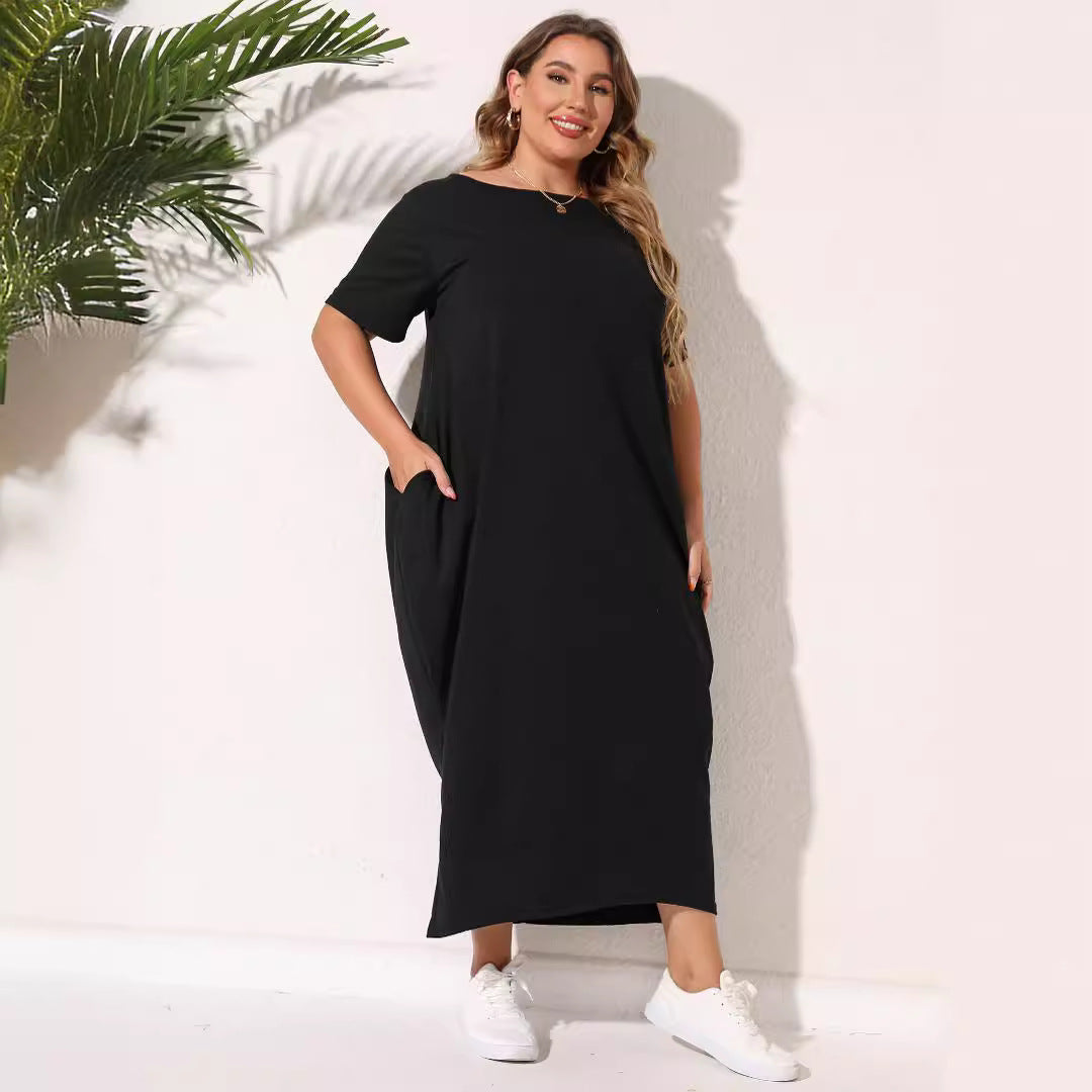 Dame afslappet maxikjole med praktische lommer og rund halsudskæring Stilla