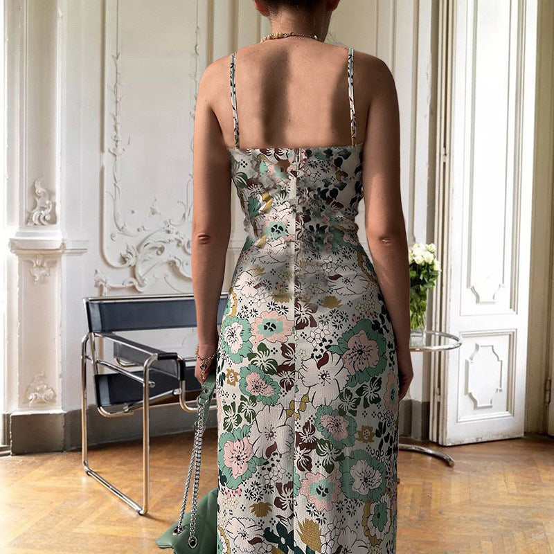 Dame Elegant blomstertkjole med dyb udskæring og split Stilla