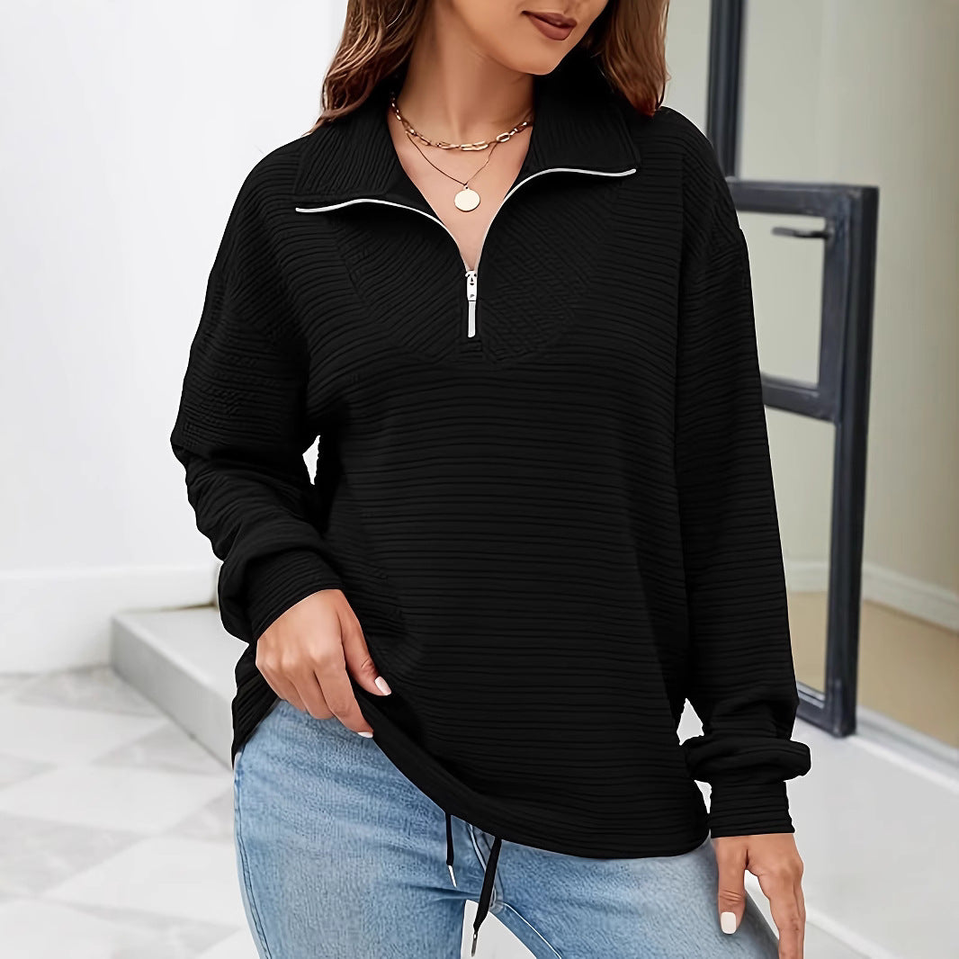 Dame trendy oversized pullover med ståkrave og lynlås Stilla