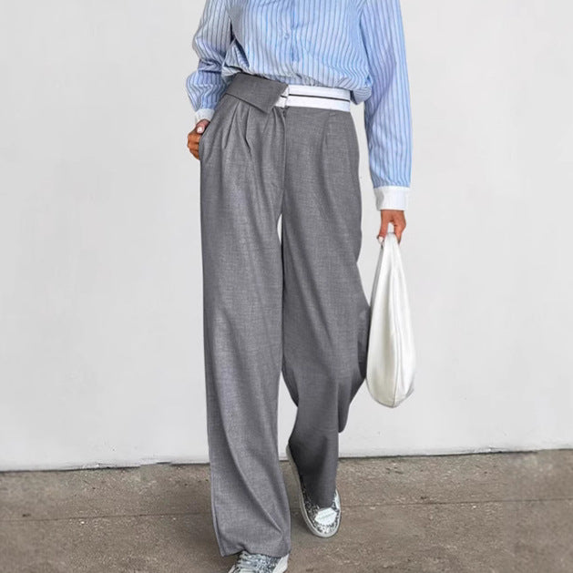 Dame elegant fold-bukser med høj talje og bred ben Stilla