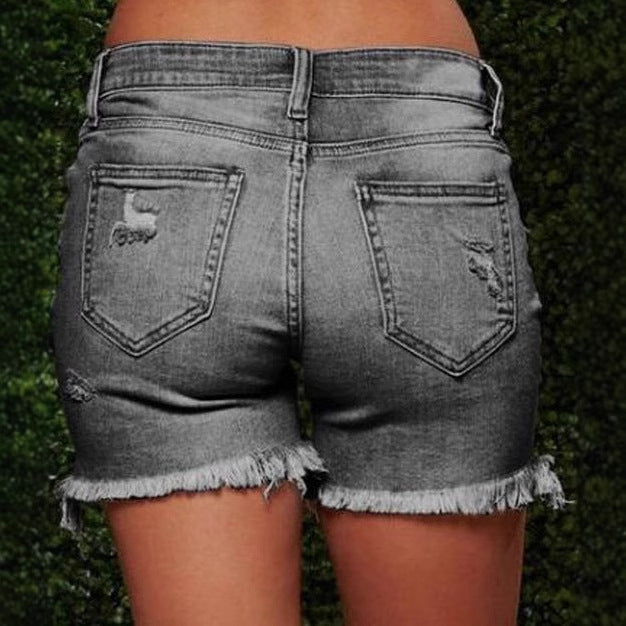 Dame afslappede Destroyed Denim-shorts med frynset kant og høj talje Stilla