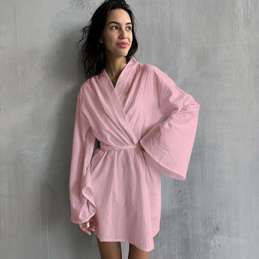 Dame elegant Kimono-kåbe med bred ærme og taljebælte Stilla