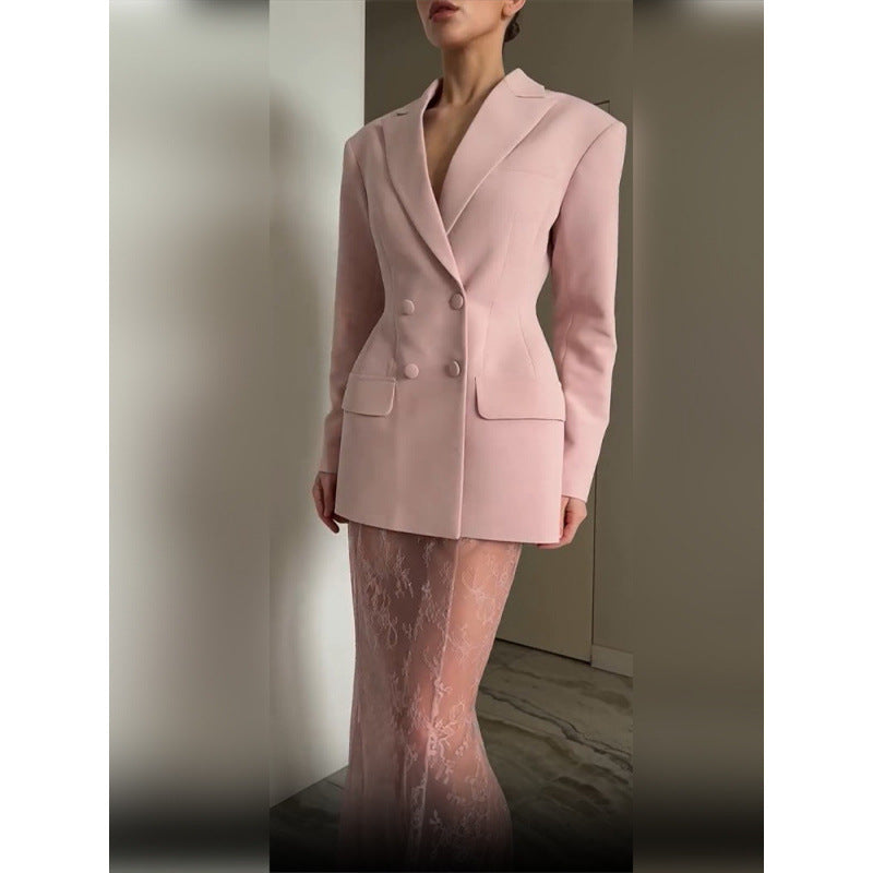 Dame elegant blazer med tætsiddende snit og dobbeltrækker Stilla