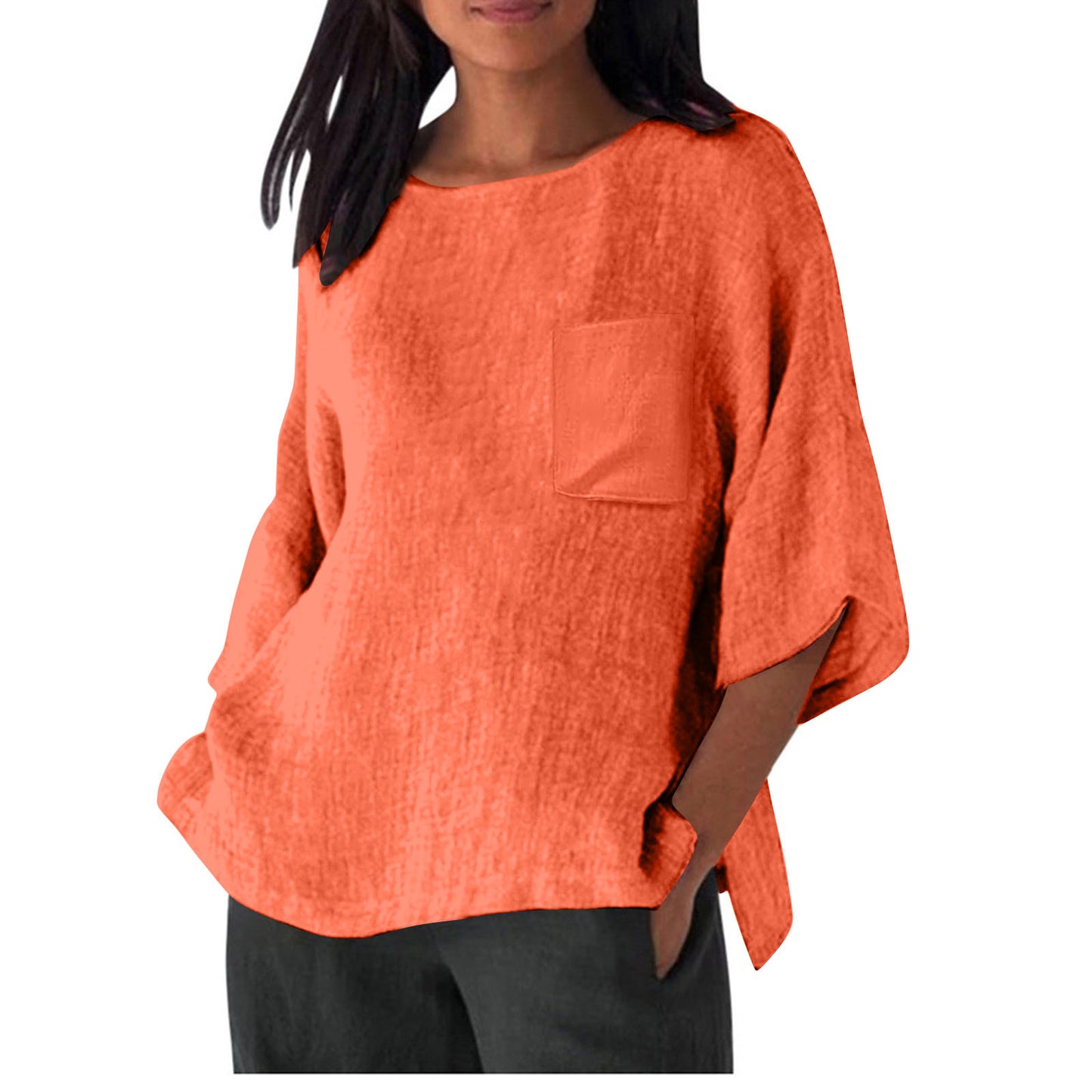 Dame afslappet linned overdel med praktisk brystlomme Stilla