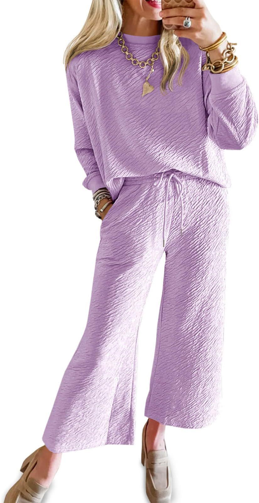 Dame afslappet lounge-sæt med tekstureret stof og elastisk linning Stilla