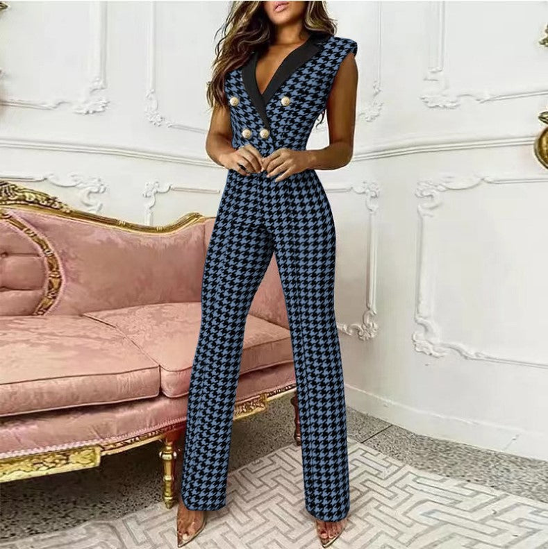 Dame skræddersyet jumpsuit med houndstooth-mønster Stilla