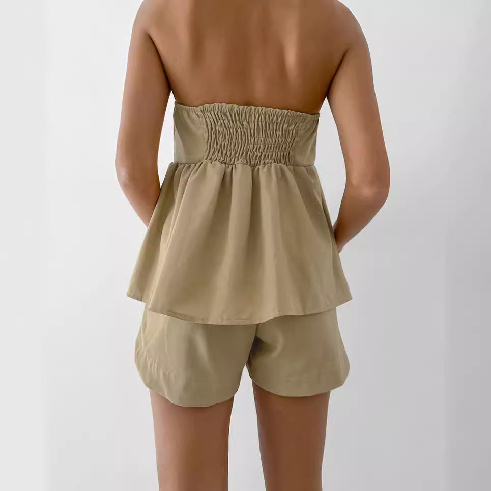 Dame strapless top med flydende snit og matchende bukser Stilla