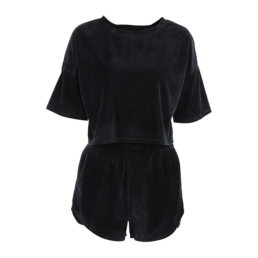 Dame afslappet kortærmet top og shorts sæt med elastisk talje Stilla