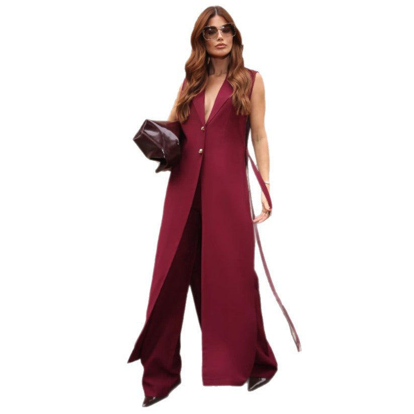Dame Elegant og figursyet Jumpsuit med dyb V-halsudskæring og bredt ben Stilla