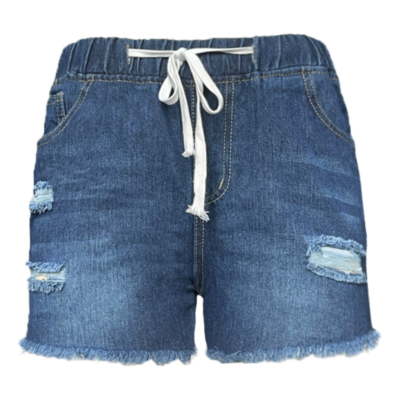 Dame Denim-Shorts med justerbar talje og afslappet frynseafslutning Stilla