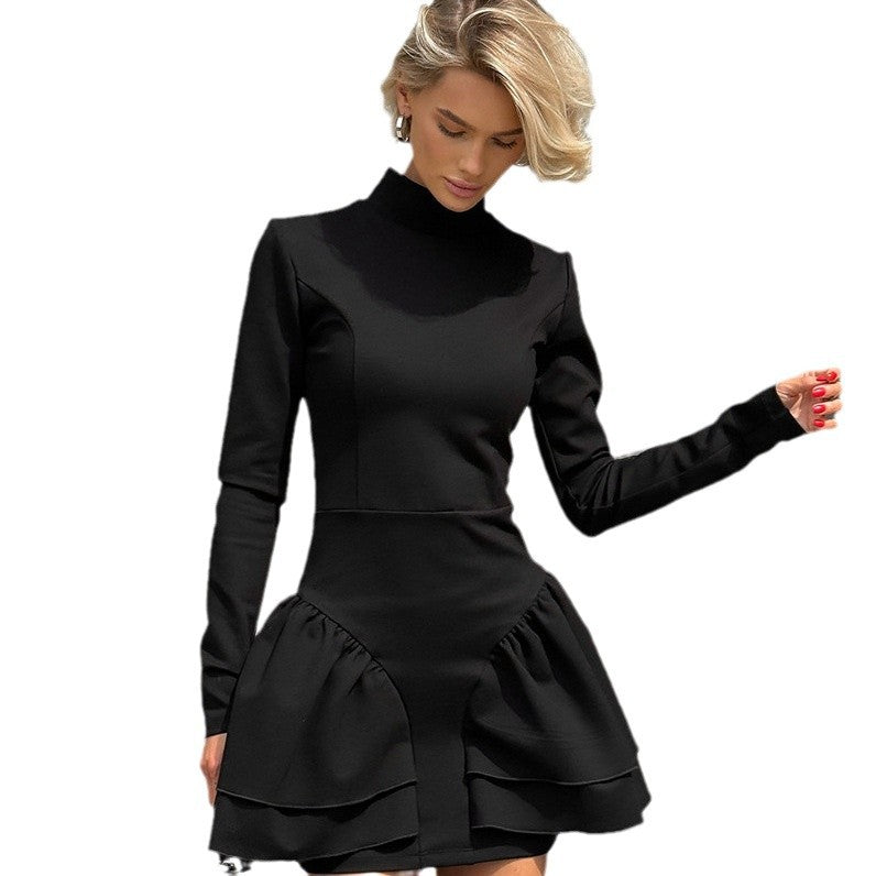 Dame eksklusiv minikjole med højstående krave og voluminøs skirt Stilla