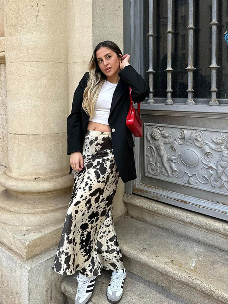 Dame A-linje nederdel med stilfuld dyreprint Stilla