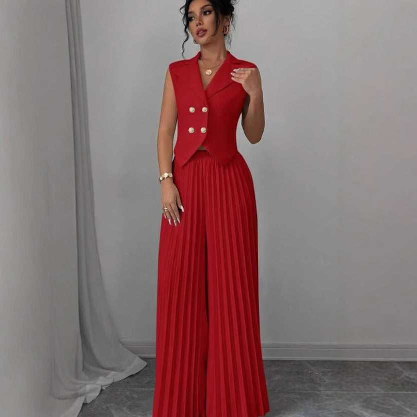 Dame designer-vest med plisserede bukser Stilla