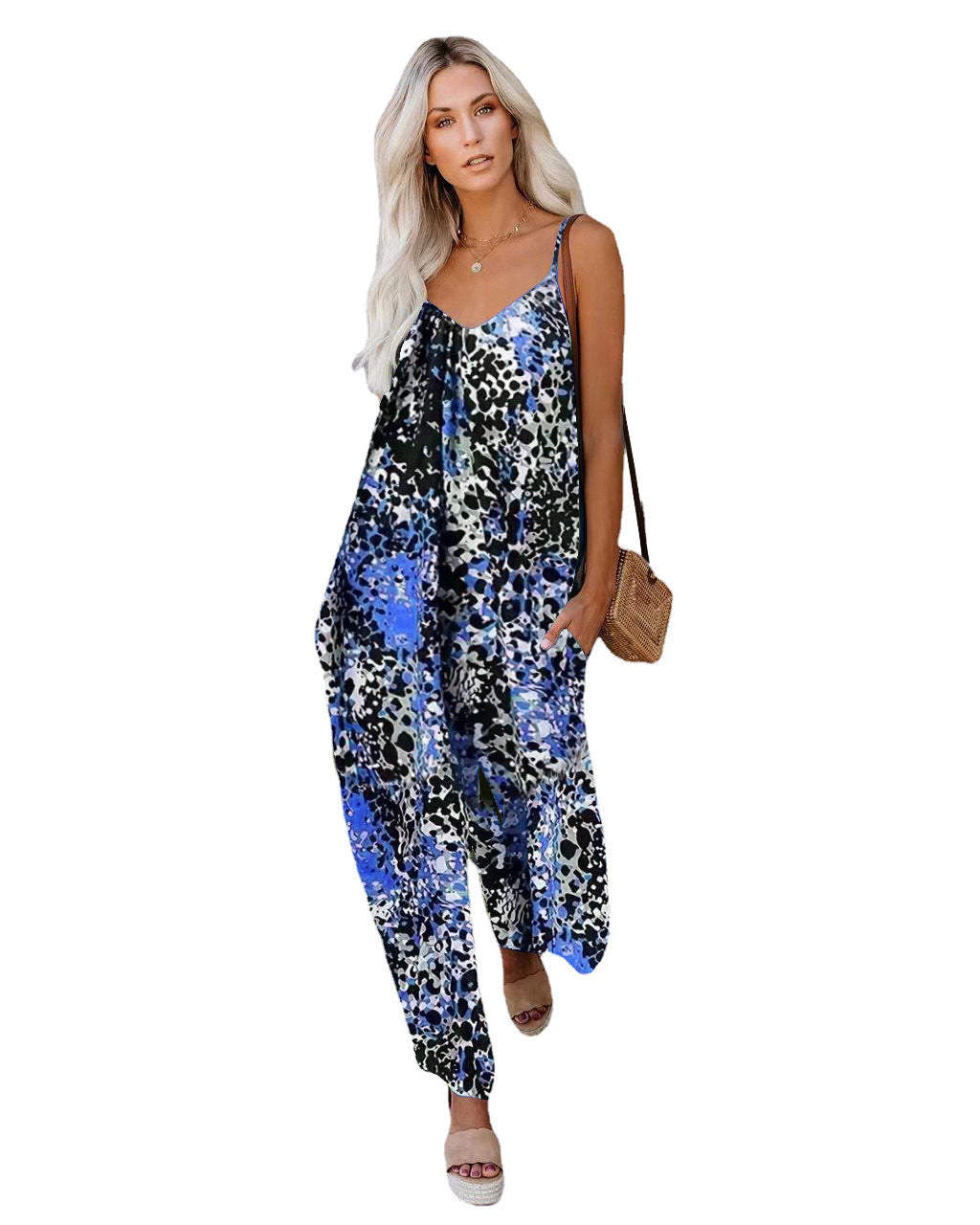 Dame Casual Jumpsuit med farverig print og bred ben Stilla
