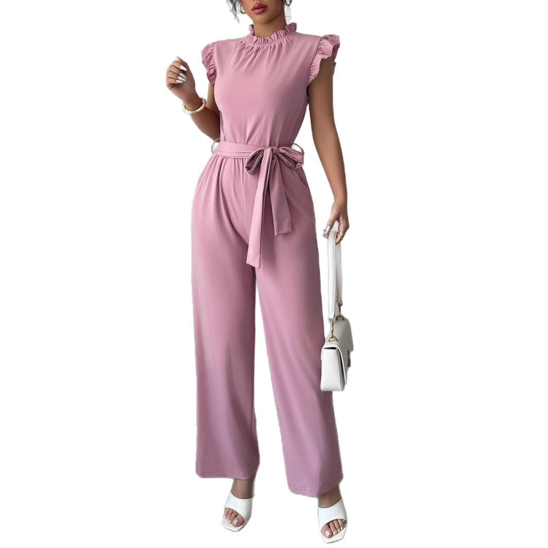 Dame jumpsuit med raffineret flæse og taljebælte Stilla