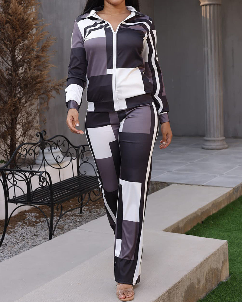 Dame Denim-Loungewear-sæt med moderne grafikdesign Stilla