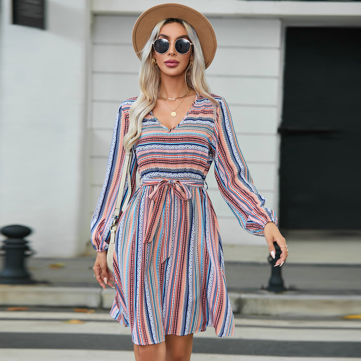 Dame A-linie midi kjole med justerbar talje snøring Stilla