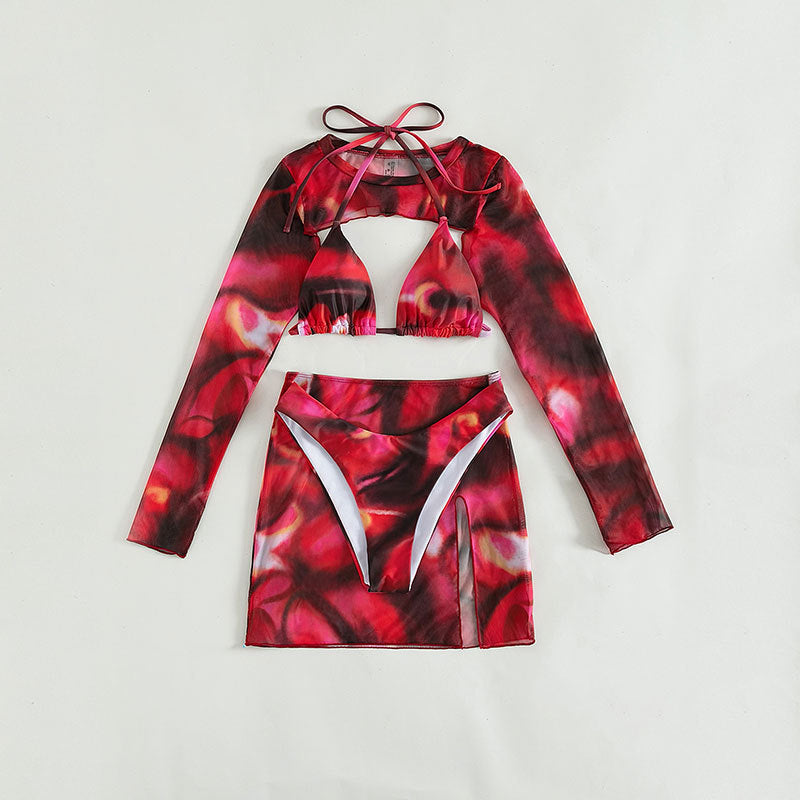 Dame Cut-Out Langærmet Crop Top og Mini Nederdel Sæt Stilla